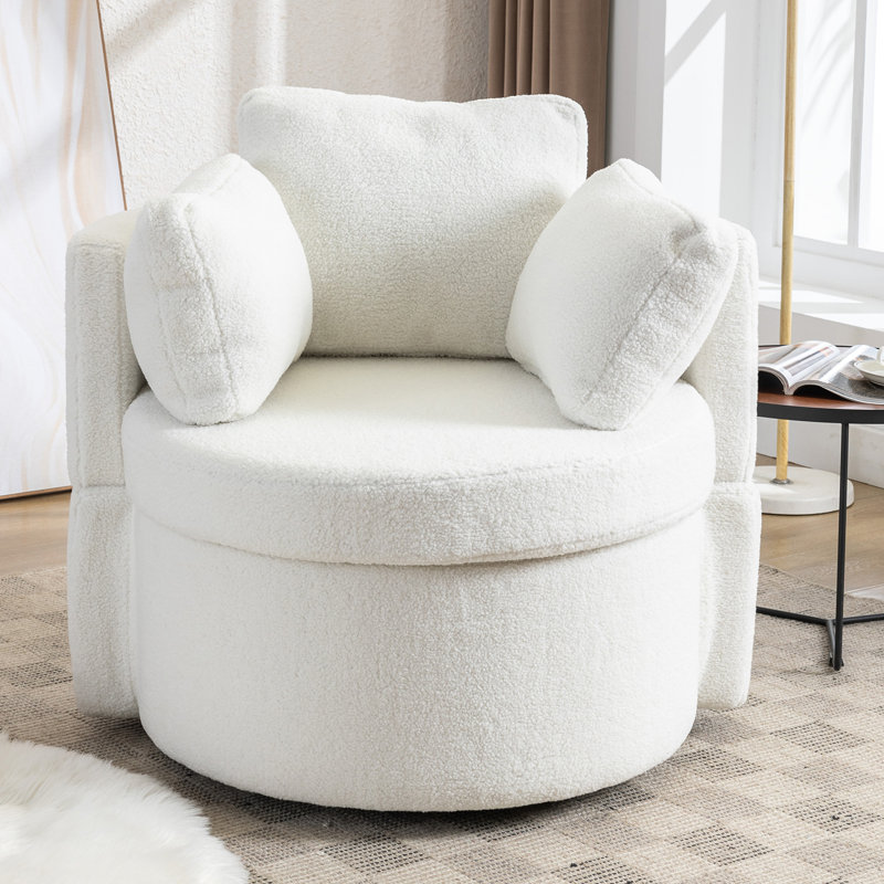 Fauteuil demi-tonneau pivotant avec rangement, Laine ivoire
