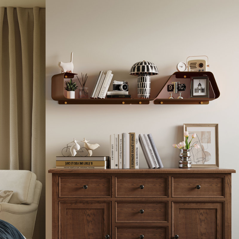 Eliyah Metal Floating Shelf, Wall Mounted Metal Shelves with Unique Design, Brown