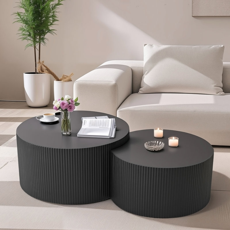 Table basse ronde avec plateau en bois manufacturé, Noir, 15.75" H x 23.62" W x 23.62" D