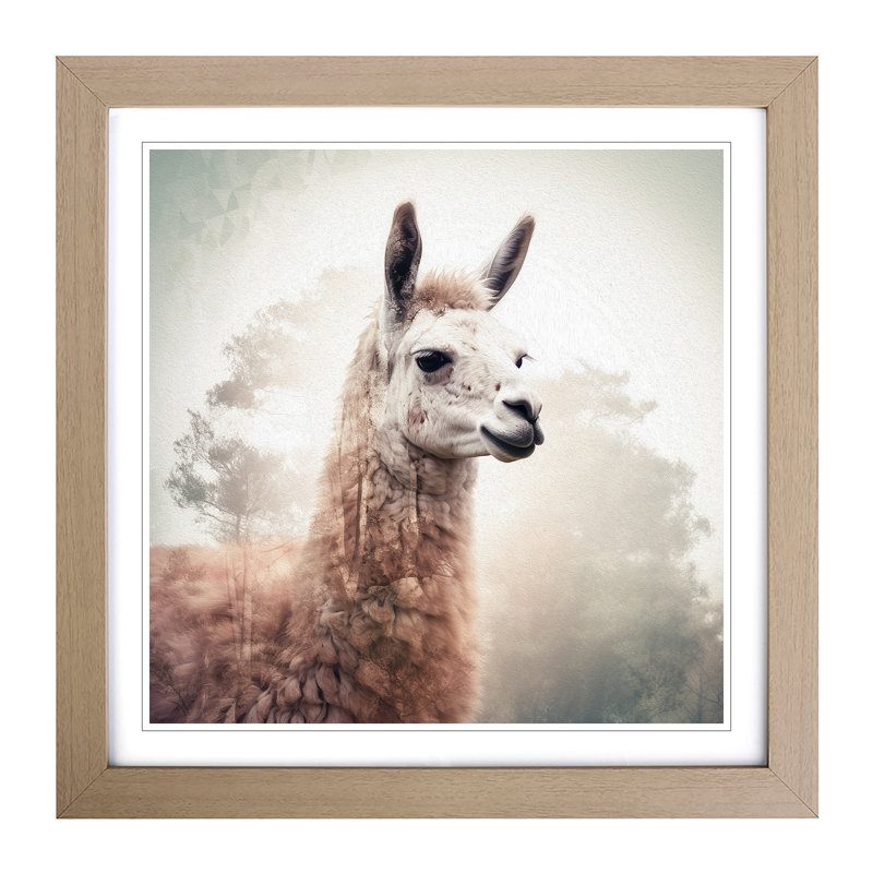 Llama Double Exposure - Single Picture Frame Print on Wood, Oak