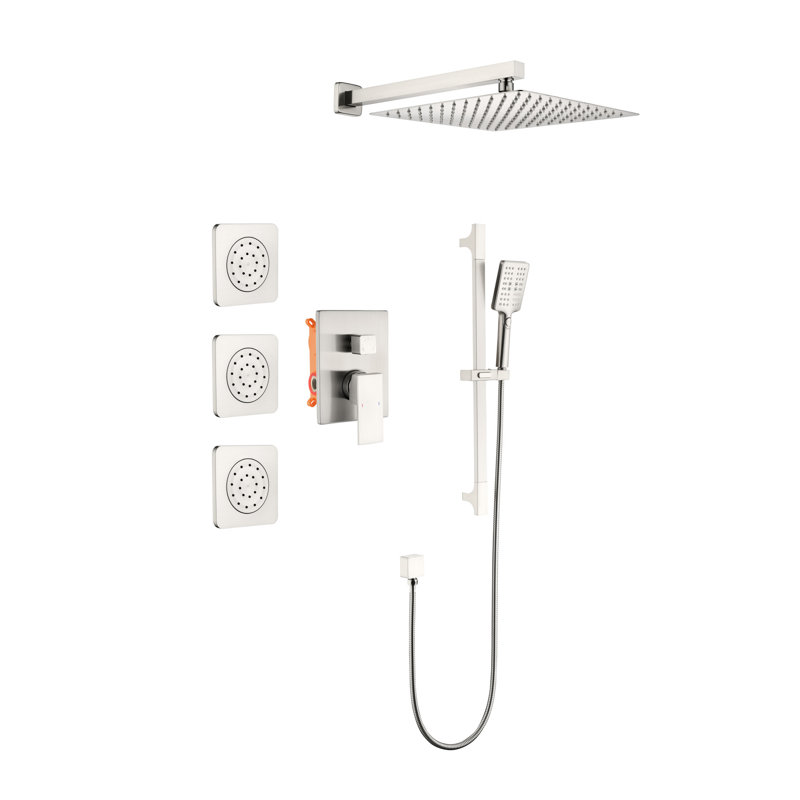 Designed Shower System With Head, Hand Shower, Slide Bar - Brushed Nickel Practical Arrangement In Hose, Bodysprays