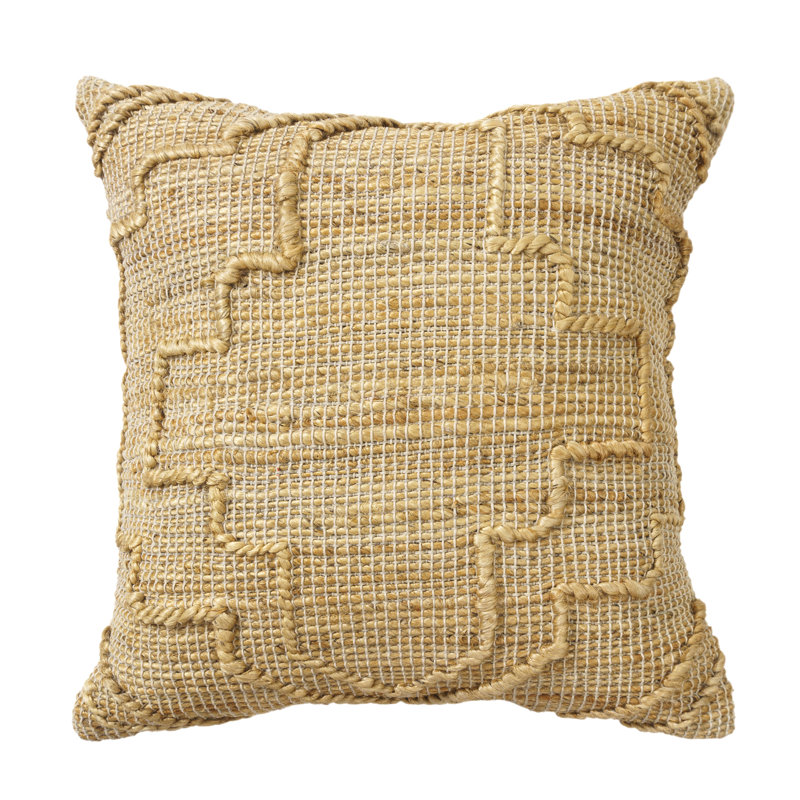 Hand-Woven Tan Textured Cotton Blend Throw Pillow
