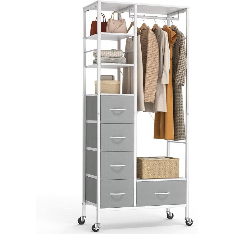 80cm Rolling Portable Wardrobe, Grey