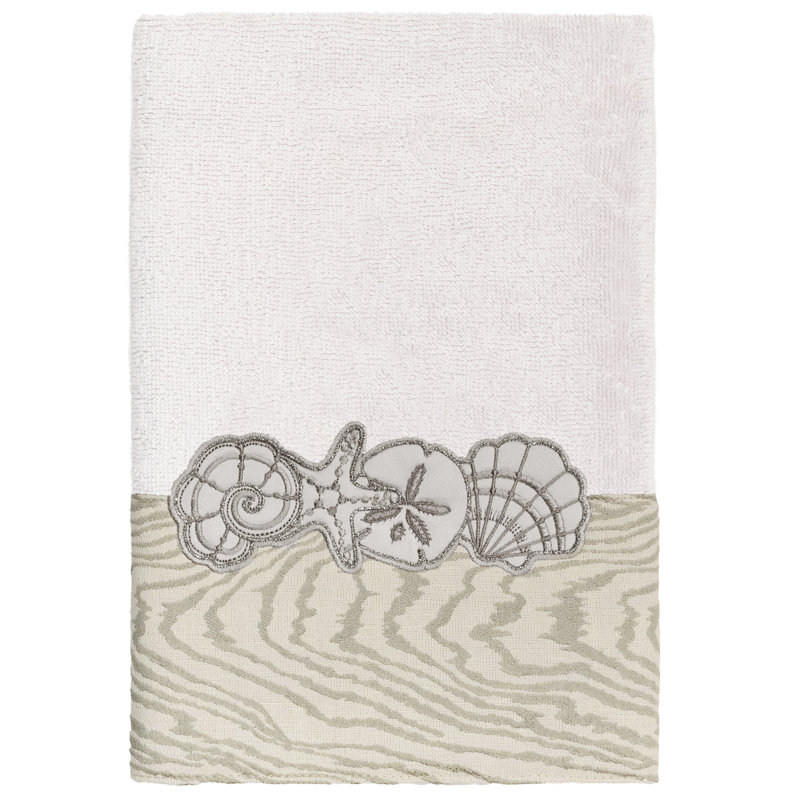 SHELL ROW 2PC Embellished Hand Towel Set 100% Turkish Cotton Hand Towel, Silver