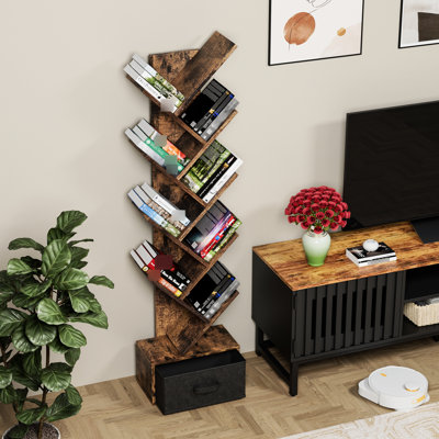 Modern Bookcase With 9 Tier Shelves And Drawer, Trendsetting Design Book Storage Stylish Look