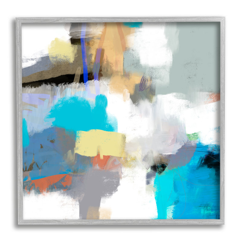 «Abstract Paint Strokes Vivid Blue» par Lisa Ridgers - peinture à cadre flottant sur toile, H 12 po x l 12 po x P 1,5 po