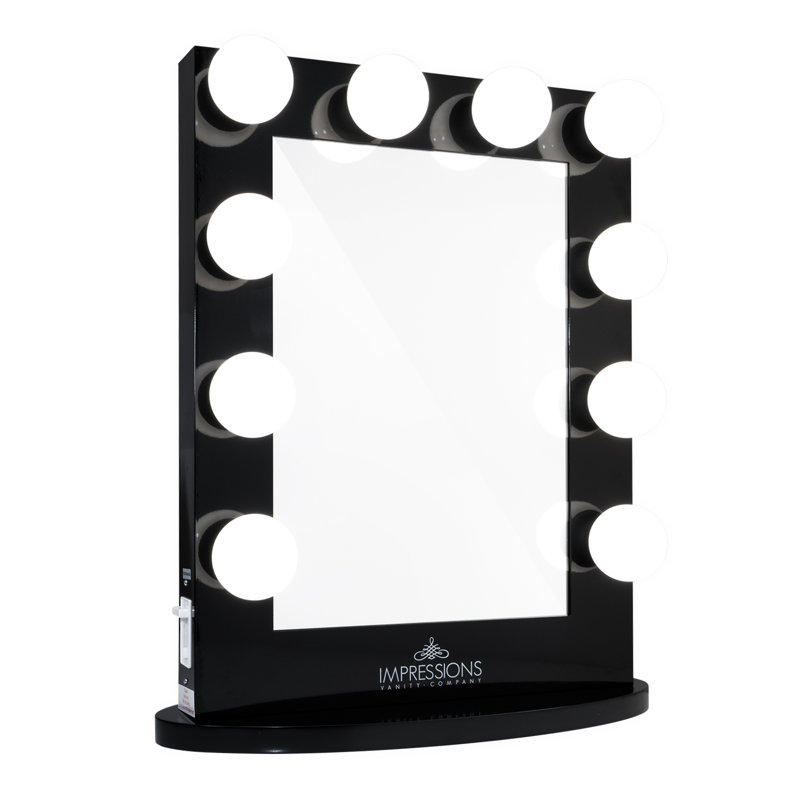 Miroir de coiffeuse Hollywood avec 12 ampoules DEL givrées et base Hollywood, Noir