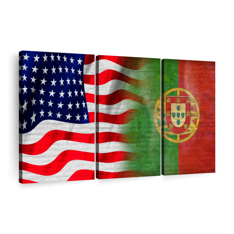 «USA and Portugal Flags», 3 pièces, H 36 po x l 57 po