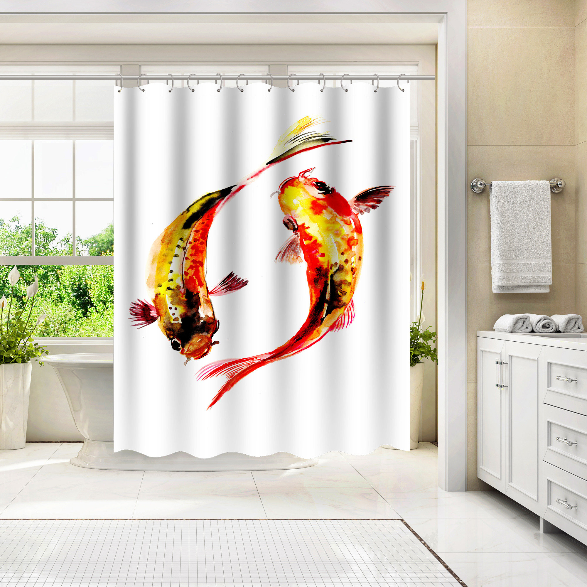 Koi Black Mor Fish by Suren Nersisyan Shower Curtain 71 x 74