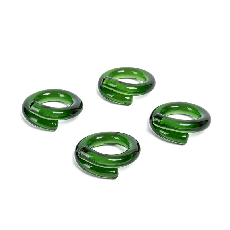 Elegant Hand-Shaped Green Glass Napkin Rings Set