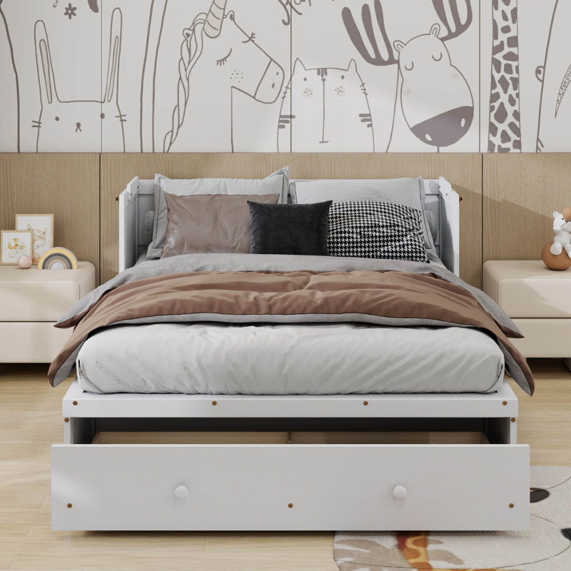 Queen Murphy Bed With USB And Drawer, White