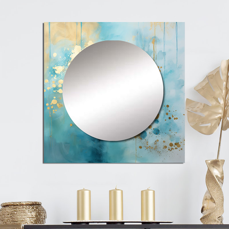 Divine mandala délicat or délicat turquoise IV - miroir carré boho mandala pour décoration murale, 23 po x 23 po