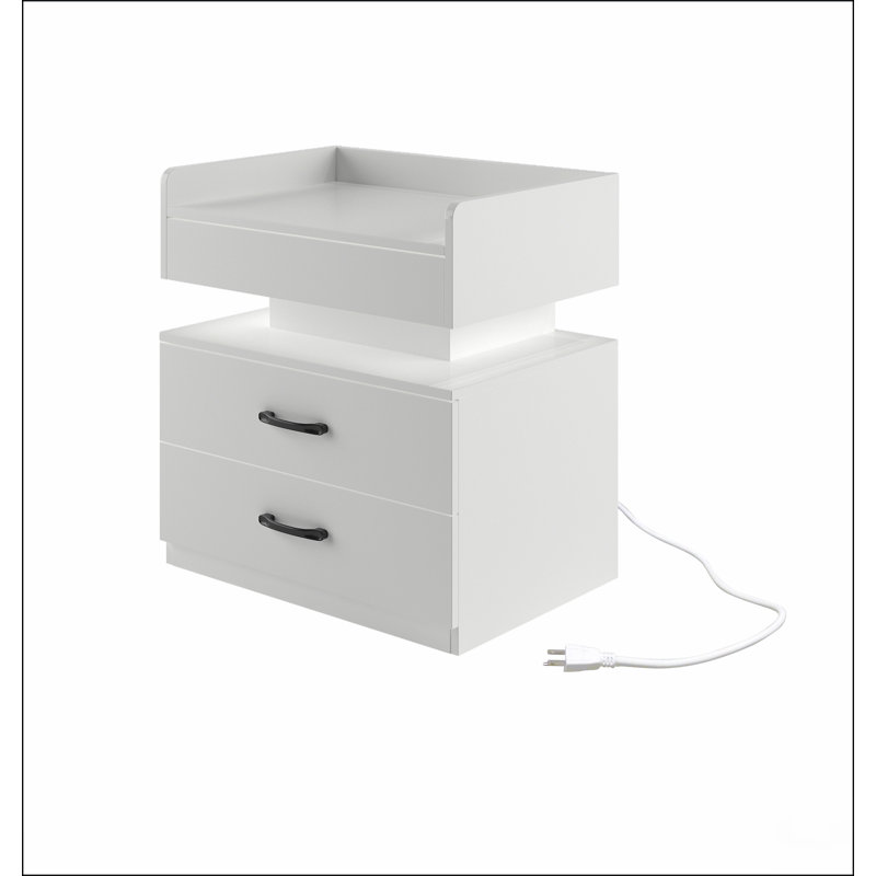 1 ensemble de table de chevet avec bande de lumière DEL réglable, 2 tiroirs, grand espace de rangement, convient pour une table de chevet, une table basse, un canapé, une table d'appoint ou une table de bout pour bureau