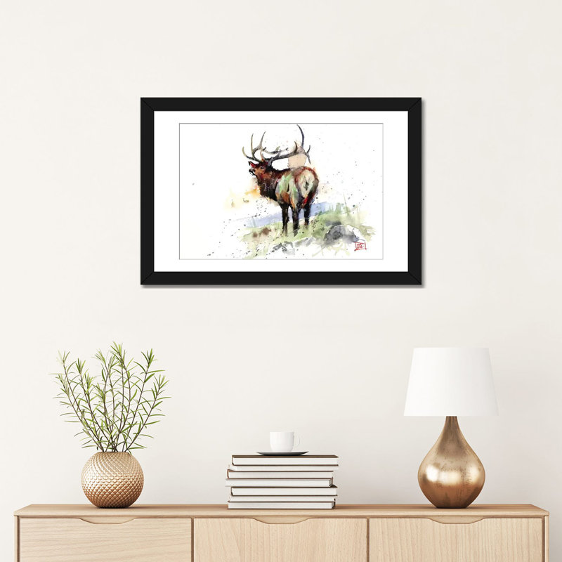 «Elk III», impression sur toile tendue, Papier d'art encadré noir, Blanc, H 16 po x l 24 po x P 1 po