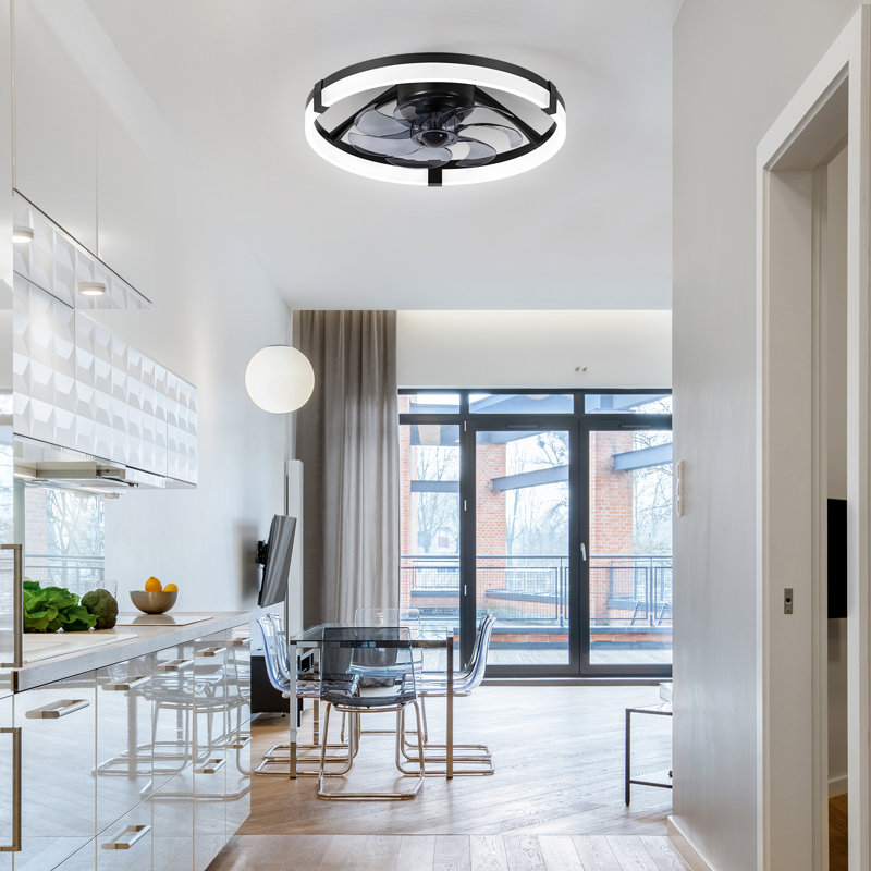 20'' Flush Mount Ceiling Fan with Light and Remote, 7-Blade Low Profile Fan, Dimmable 3CCT LED, Quiet Reversible DC Motor, 6 Speeds, Timer