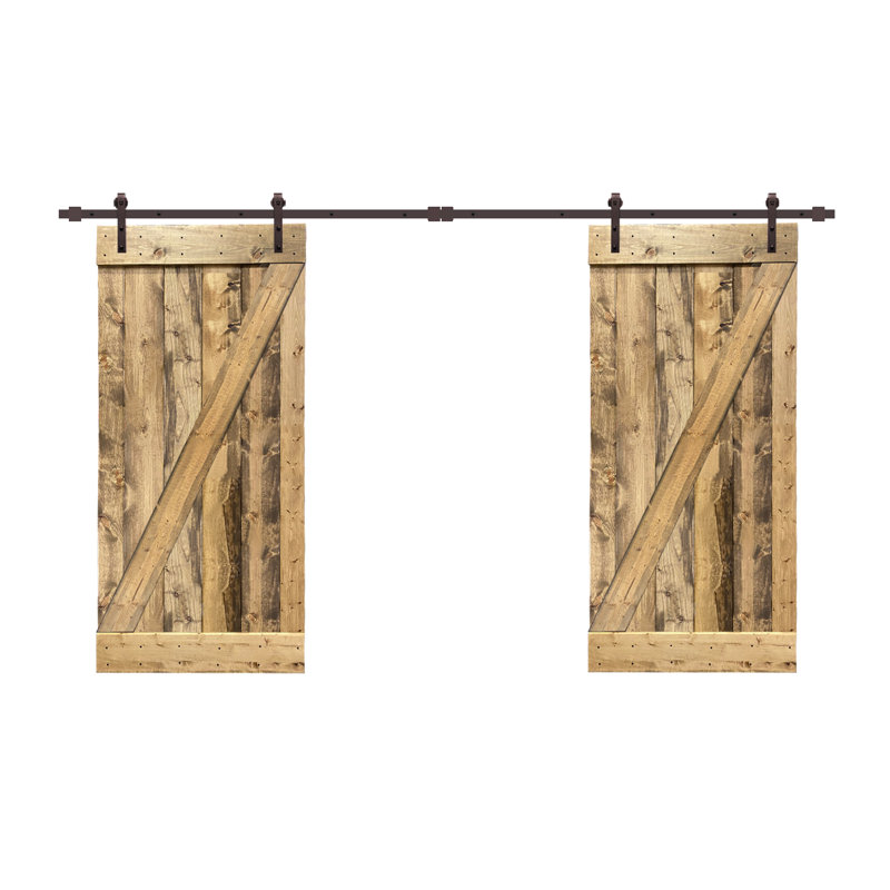 Porte de grange à panneaux et en métal avec trousse de quincaillerie d'installation, 24 po x 84 po, Chêne vieilli