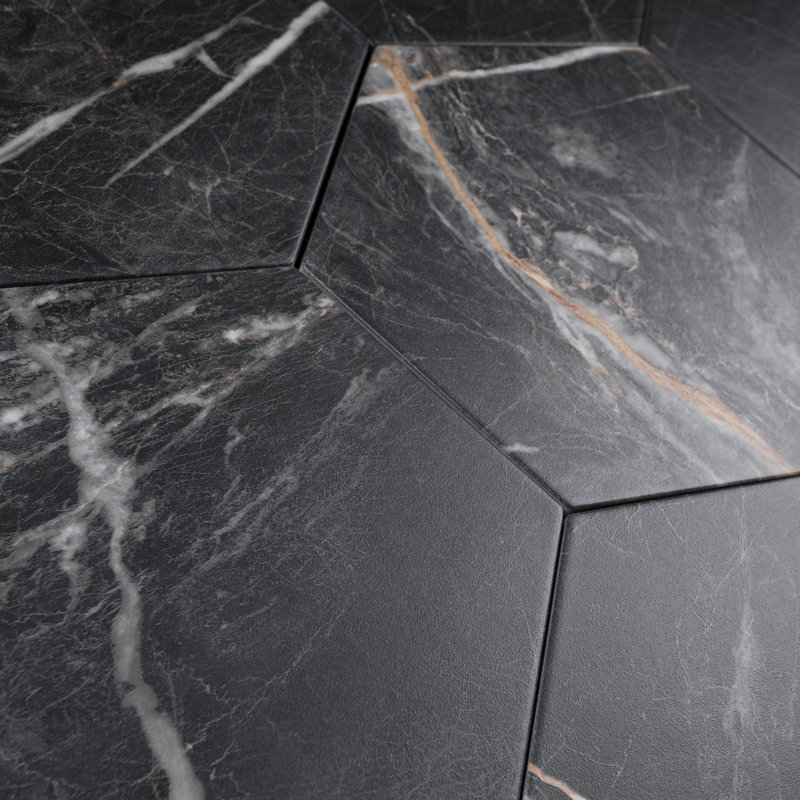 Elegance Hexagon 7.7 in. x 8.9 in. Matte Porcelain Marble look Floor and Wall Tile, Black