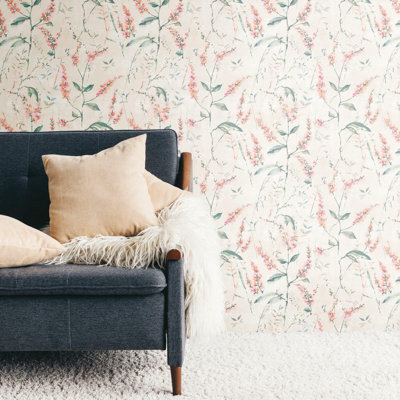PURPLE FLORAL SPRIG PEEL & STICK WALLPAPER