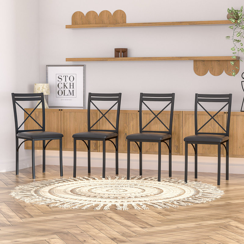Ensemble de 4 chaises de salle à manger Kasandra, ensemble de chaises de cuisine moderne à dossier en X avec siège en similicuir, chaises en métal à dossier en croix pour salle à manger, cuisine, appartement, restaurant