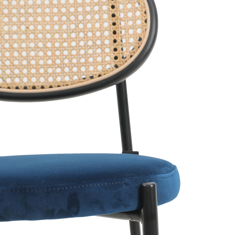 Danele Euston Modern Wicker Bar Stool with Steel Frame, Navy Blue