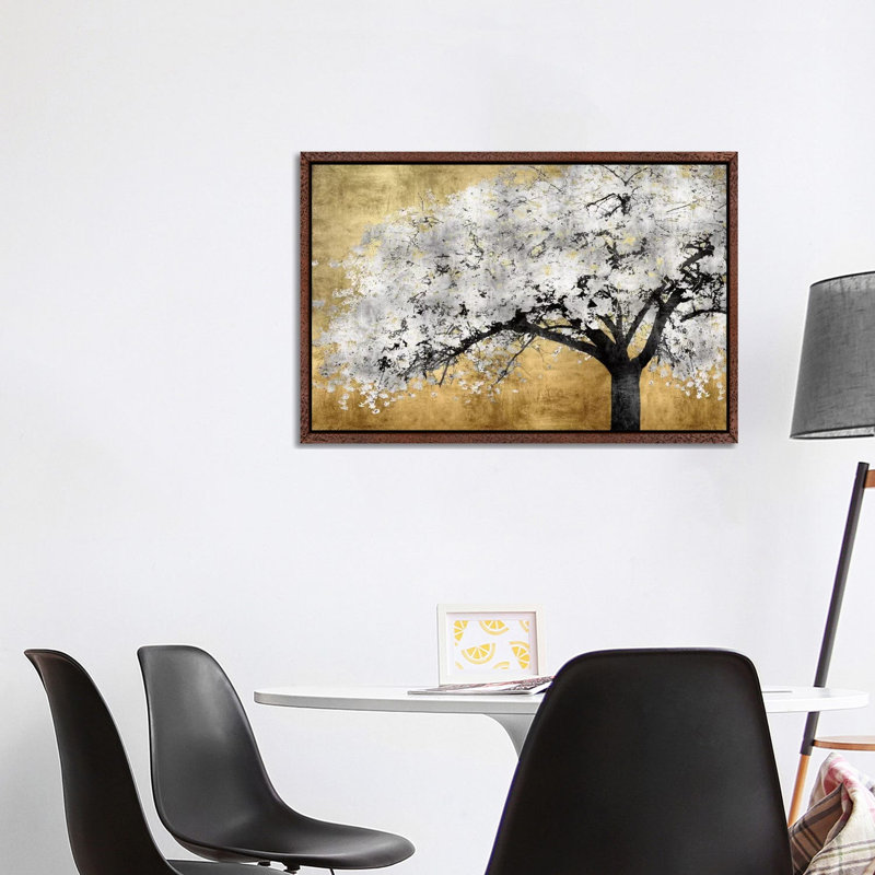 Silver Blossoms by Kate Bennett - Painting on Canvas, 101.6 cm H x 66.04 cm W, Brown Floater Framed