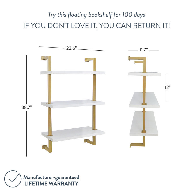 Floating Bookcase, White/Gold