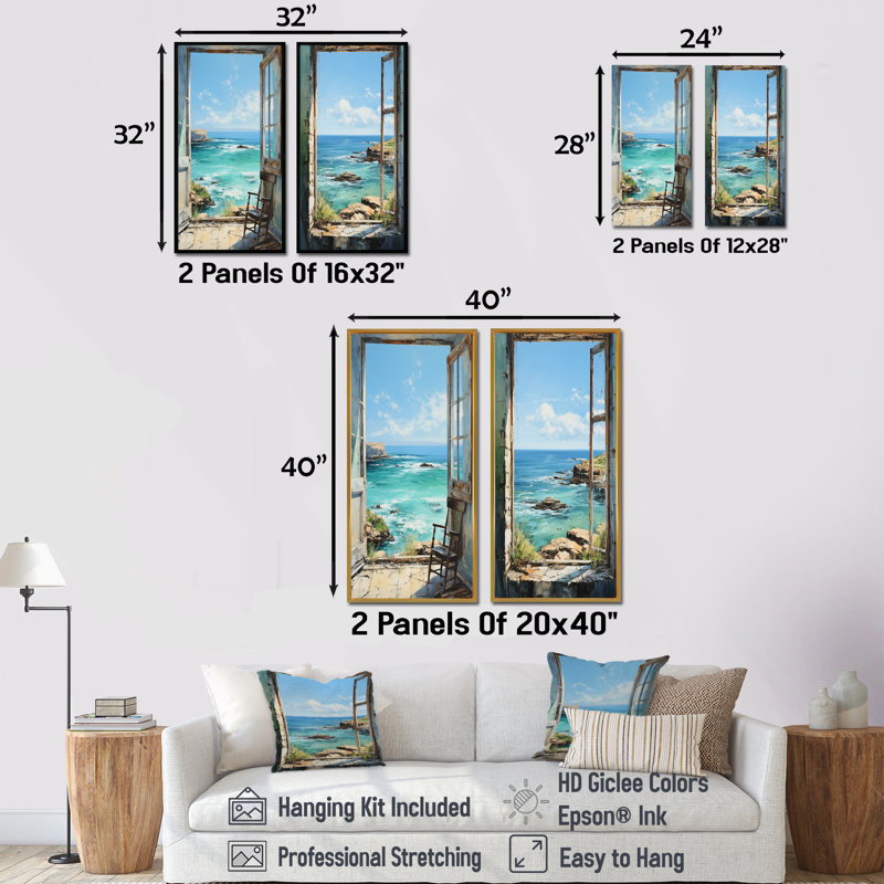 Sailors Ocean Windows II - ensemble de 2 impressions sur toile côtières, H 40 po x l 41 po, Toile tendue