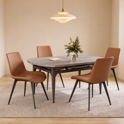 55.1'' Round Dining Table Set, Modern Kitchen Table For 4-6 Person, Steel Legs, Pedestal Dining Set With Dining Chair, Saving Space