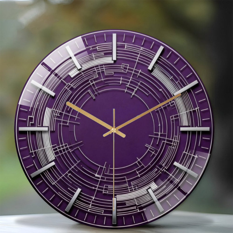 Horloge murale 12 po ronde en verre trempé avec mouvement à quartz silencieux, Mauve
