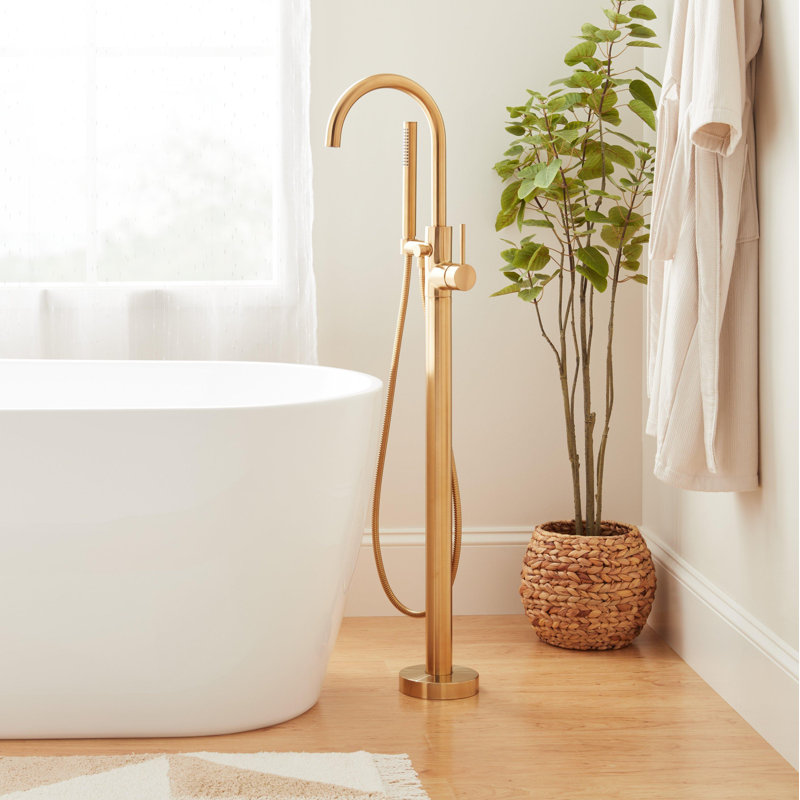 Lexia Floor Mounted Tub Filler Faucet, Brushed Gold