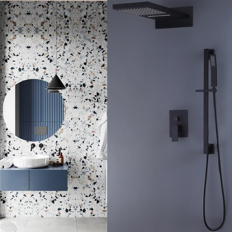 22.44*10.63" Wall Mounted Shower Head with Handheld Spray with Slide Bar, Bathroom Shower Faucet Set with Rough-in Valve(pressured-Balanced)