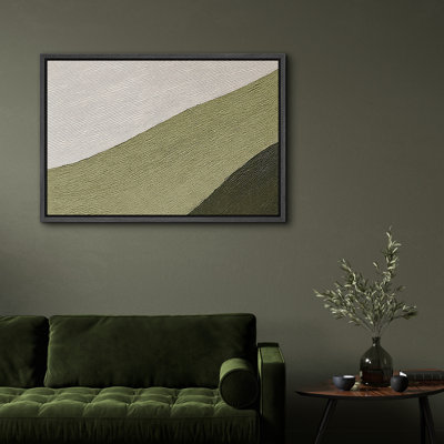 Art mural moderne sur toile, paysage vert moderne et minimaliste - Neutre beige et vert olive, reproduction d'art abstrait sur toile