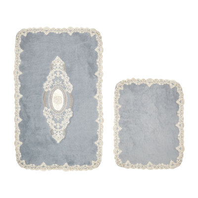 Luxury Bathmat Set (2 Pieces) - Grey, 19.7 x 23.6 inches & 23.6 x 39.4 inches | 100% Polyester, 1500 g/m², 0.6 in Pile Height | Non-Slip Underside, Antibacterial, Easy Clean | Machine Washable at 86°F, Perfect for Bathrooms