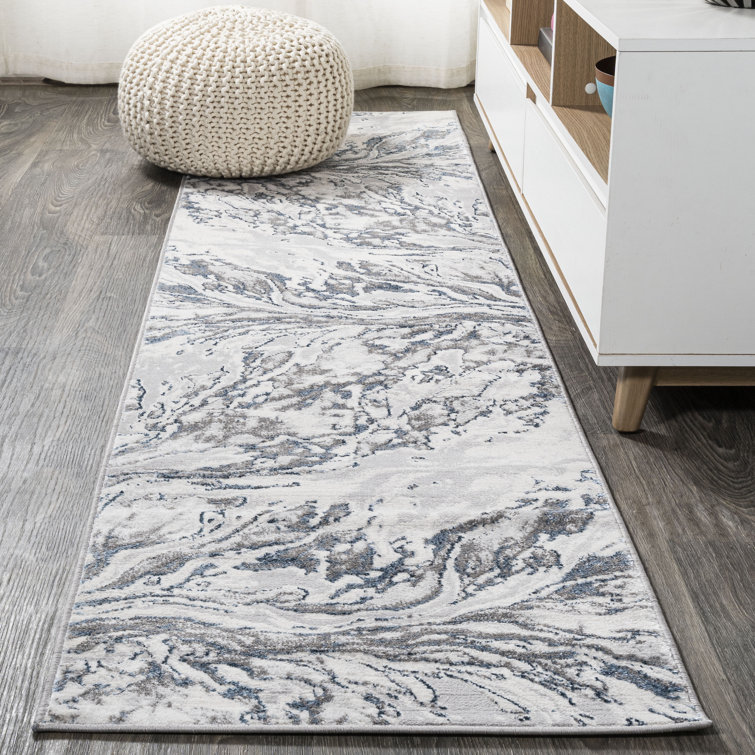 Swirl Marbled Abstract Gray/Blue Rug