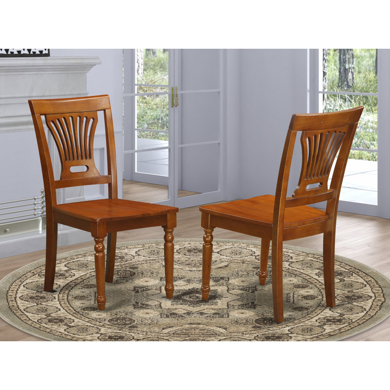 Plainville Dining Chairs - Stylish Back Wood Seat Kitchen Chairs, Set of 2, Saddle Brown, Saddle Brown