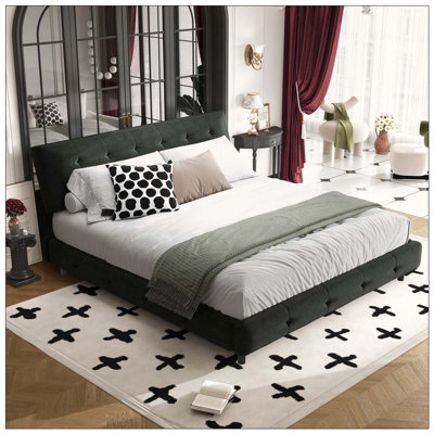 Bed Frame,Tufted Headboard with Extra-Large Ultra-Soft Cloud Pillow Design