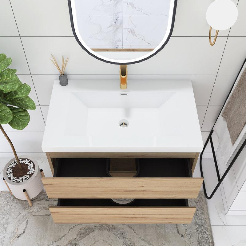 Betsey 36'' Single Sink Bathroom Vanity with Cultured Marble Top, Oak
