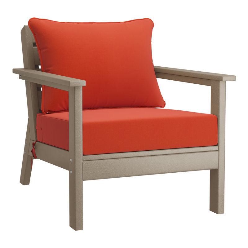 Hydea Deep Seating Chair With Cushions, Orange, Weathered Wood