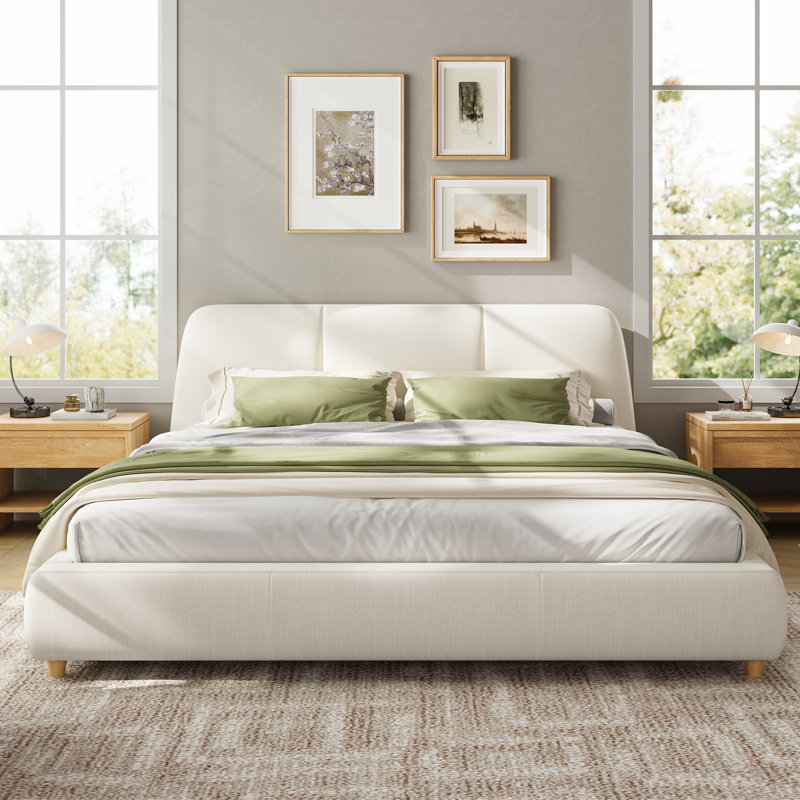 Arden Contemporary Upholstered Platform Bed With Cotton-Linen Blend Fabric And Wood Frame, King