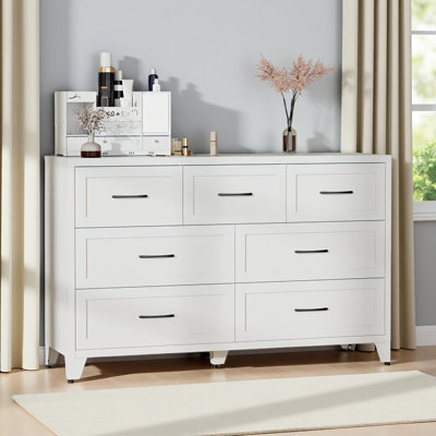 Commode 7 tiroirs, grande armoire de rangement à profil bas, commode en métal pour chambre à coucher