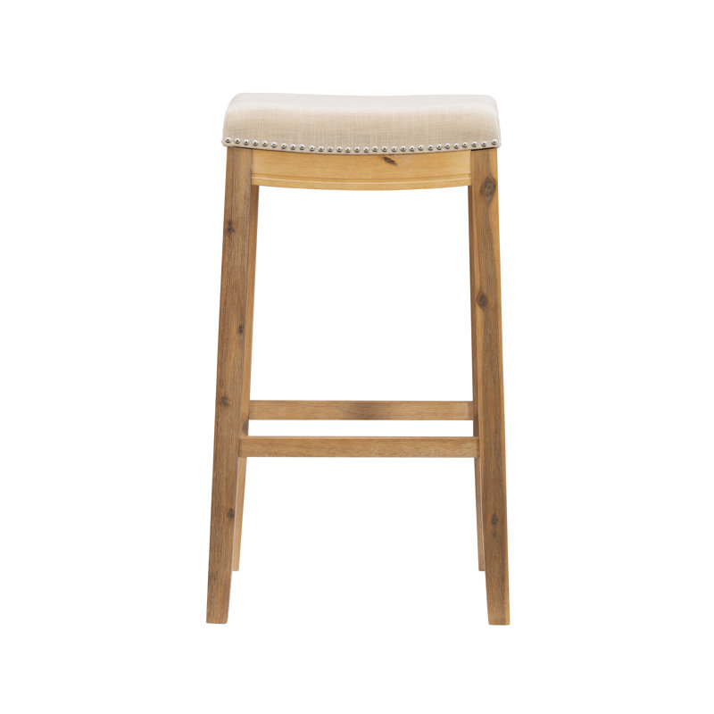 Bartonville Counter & Bar Solid Wood Backless Stool with Upholstered Seat, Natural Viscose/Rustic Brown