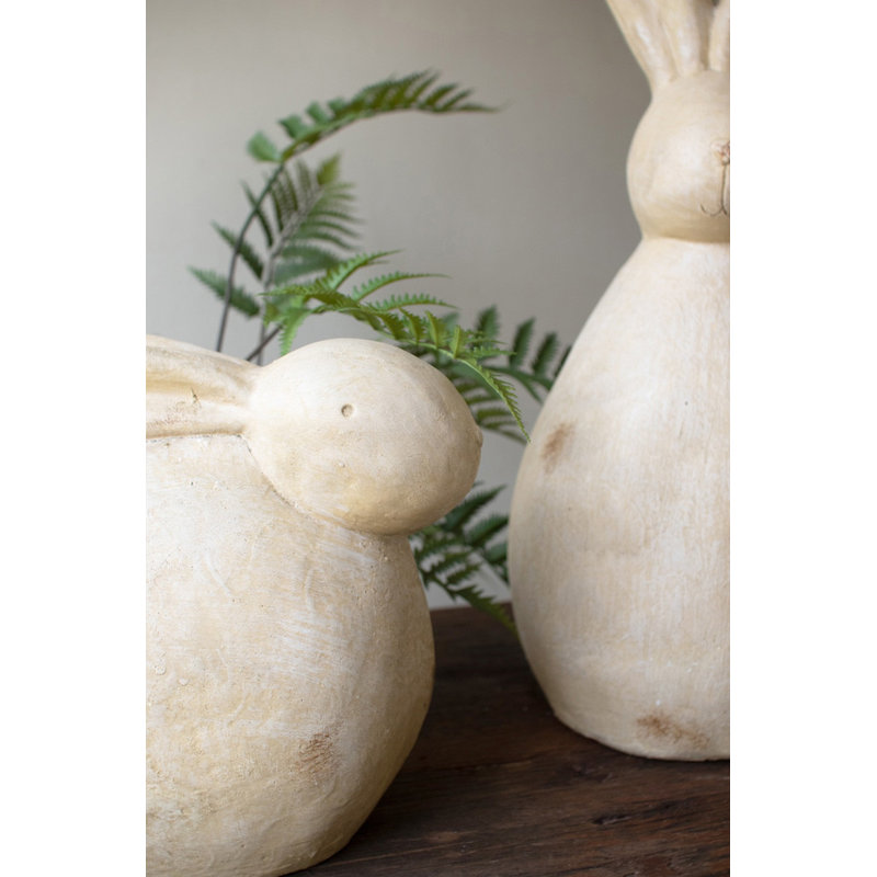  Ensemble de 2 sculptures en lapin blanc en résine patinée