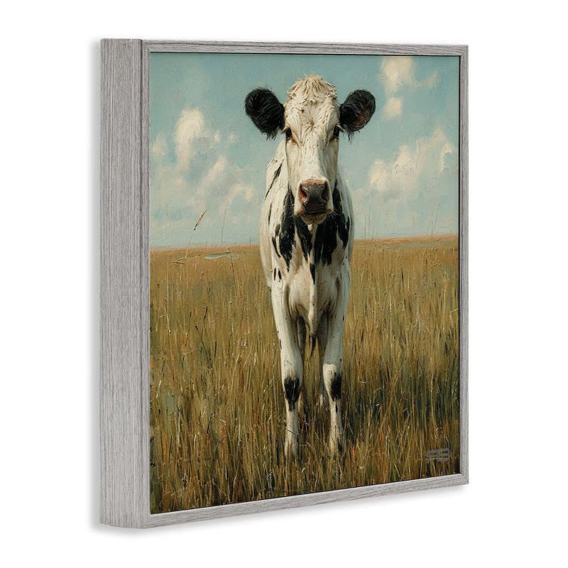 Vache dans un champ verdoyant, estampe numérique par Roozbeh Bahramali, Estampe numérique Farmhouse, H 17 po x l 17 po