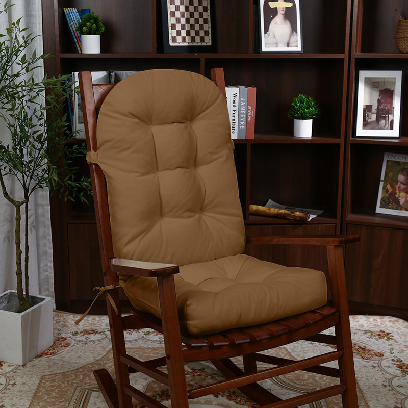 Rocking Chair Cushion Indoor High-Back with Non-Slip Base,Straps and Elastic Band 44"x19"x4" Tan, Tan