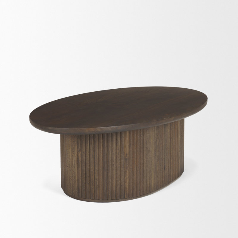 Terra 48L X 28W X 15H Light Brown Wood Oval Fluted Coffee Table, Dark Brown