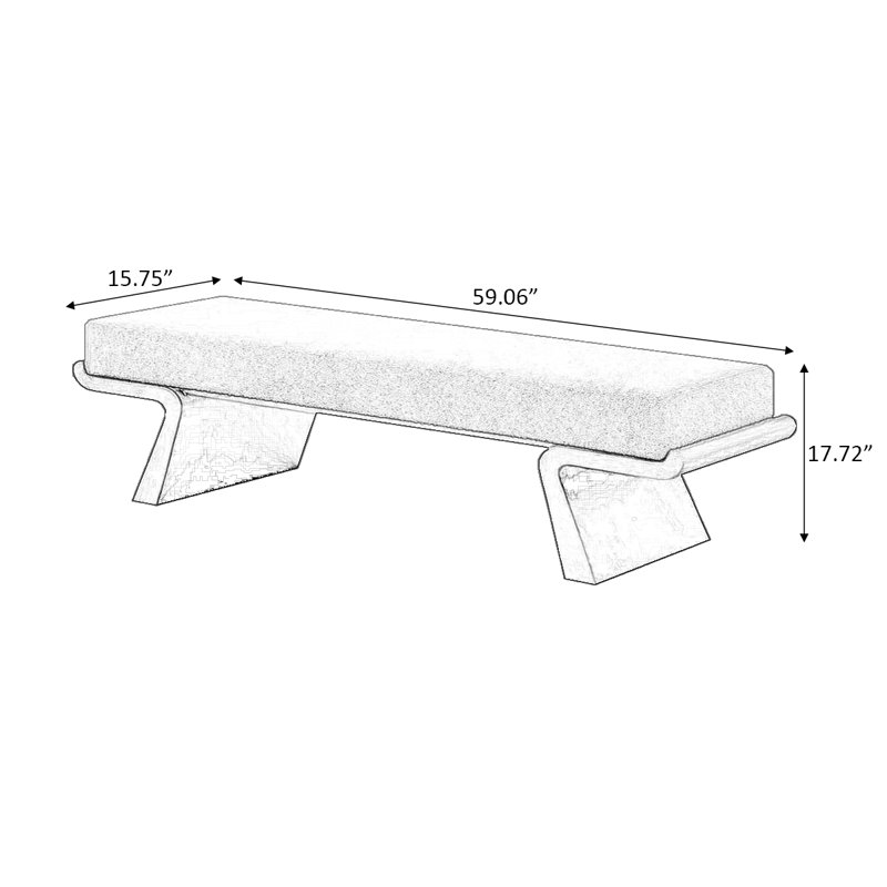 Banc rembourré blanc, H 17,72 po x l 59,06 po x P 15,75 po