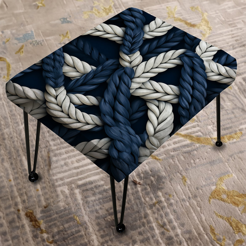 Coastal Rope Motifs White And Blue - Coastal Rectangle Ottoman