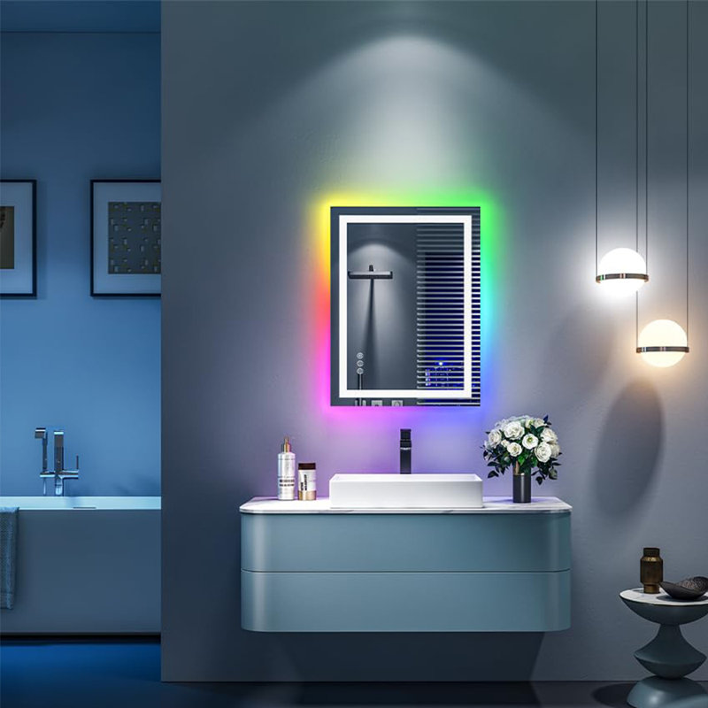  Wayfair Basics® UL Certified RGB Backlit & LED Frontlit Anti-Fog Tempered Glass Bathroom/Vanity Mirror, 28" x 20"