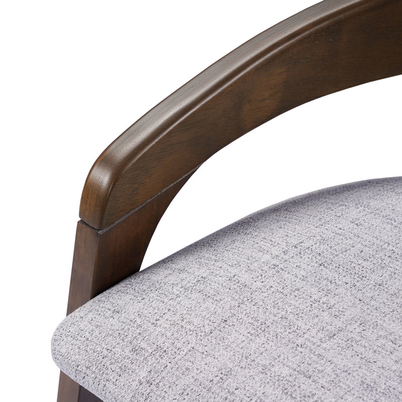 Tabouret de comptoir rembourré en bois Gurnaik, Gris clair, Noyer naturel