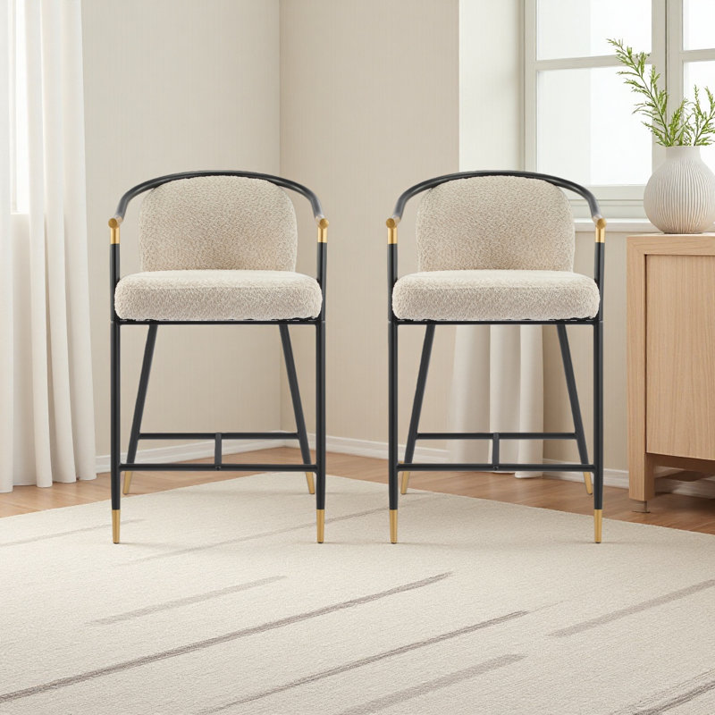 Tabouret de comptoir rembourré de 26 po de hauteur avec structure en métal (ensemble de 2), Amande